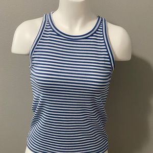 Full length white and dark blue striped tank top